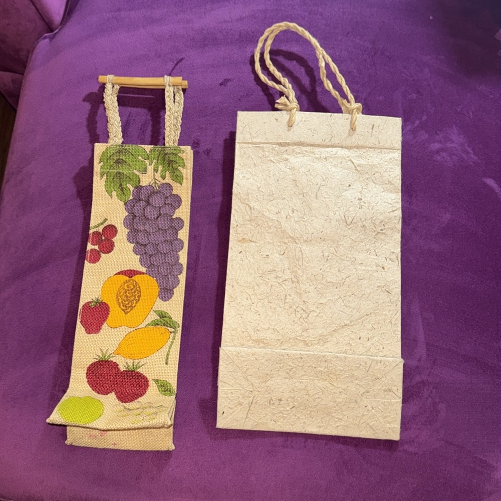 Wine gift bags set of 2 burlap fruit wooden rope single & double wine bottle bag - Picture 2 of 6